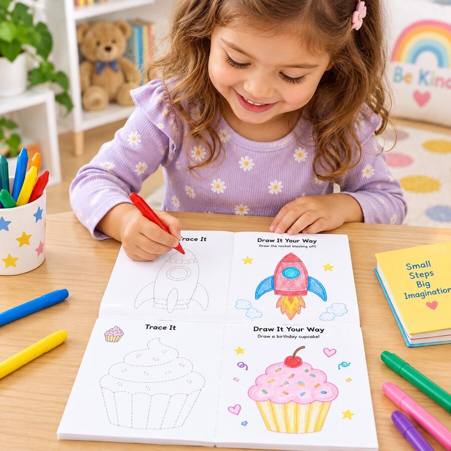 Children's Cartoon Coloring Practice Book, Large Pattern Thick Line Coloring Book With Color Reference, Suitable For Drawing Beginners, Home Parent-Child Interaction And Travel Coloring Activities, Back To School Learning Supplies