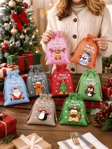 16pcs/Set Santa Apple Bags, Drawstring Closure Candy Pouches, Festive Party Gift Bags And Christmas Themed Atmosphere Decoration Bags. They Are Ideal Presents For Holiday Giving. - Multicolor - View 2