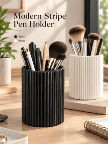 Striped Pen Holder, Easy-To-Use High-End Desktop Organizer, Modern Office Stationery Storage, Suitable For Storing Pens, Scissors, Rulers, Makeup Brushes, Office Supplies And Dorm Desk Decor, Fashionable And Practical, Keeps Organized And Tidy - Multicolor - View 1