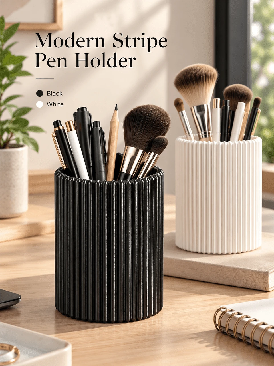 Striped Pen Holder, Easy-To-Use High-End Desktop Organizer, Modern Office Stationery Storage, Suitable For Storing Pens, Scissors, Rulers, Makeup Brushes, Office Supplies And Dorm Desk Decor, Fashionable And Practical, Keeps Organized And Tidy - Multicolor - View 1
