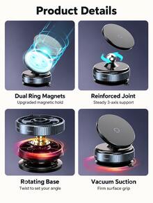 Dudukan Ponsel Mobil Magnetik dengan Perekat Vakum yang Dapat Diputar 360°, Magnet N52 Universal, Cocok untuk Dasbor dan Kaca Depan, Dudukan Ponsel Stabil, Kompatibel dengan Semua Smartphone, Cocok untuk Mobil, SUV, dan Truk - A - View 11