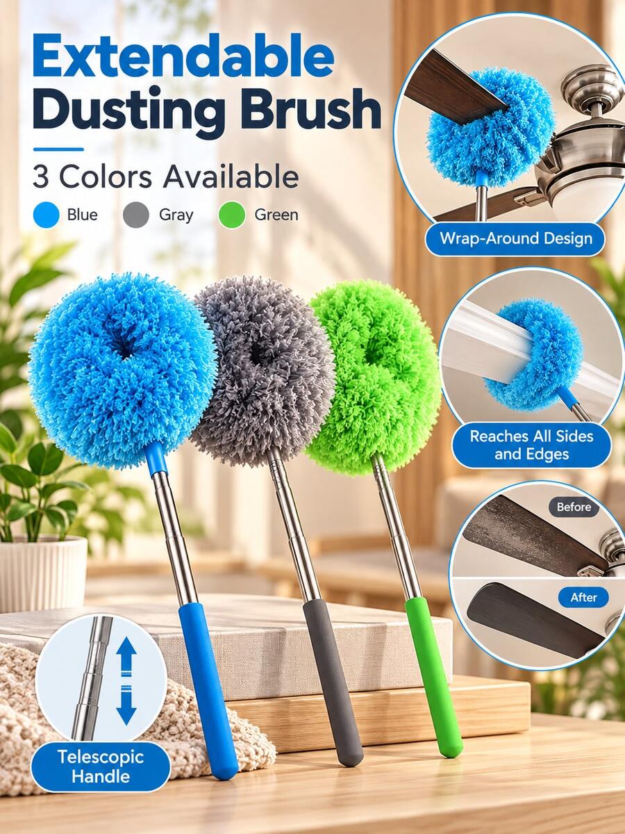 Household Dusting Duster, Extendable Ceiling Fan Duster, Ceiling Dusting Mop, Feather Duster, Detachable Brush Head For Easy Cleaning, Suitable For Deep Dusting In Homes And Rvs, Essential For The Winter Season, Cyber ​​Monday Special Offer.