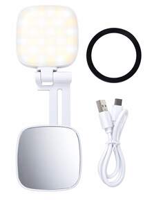 Magnetic Selfie Fill Light For Phone, With Mirror And Phone Stand, MagSafe Compatible LED Ring Fill Light, USB Rechargeable Phone Light, Portable Phone Fill Light, External Phone Flash, 3 Adjustable Brightness Levels, 360° Rotation, Suitable Compatible With Iphone And Android, For Selfie, Vlog, Live Streaming, Video Call, Video Conference, Makeup And Photography - S9 - View 8