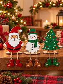 3pcs Vintage Country Style Wooden Decorative Signs, Welcome Sign, Santa Claus Snowman Christmas Tree Pattern, Home Wall Office Desk Decor, Party Holiday Gift, Suitable For Halloween Christmas And Multiple Occasions - Multicolor - View 4