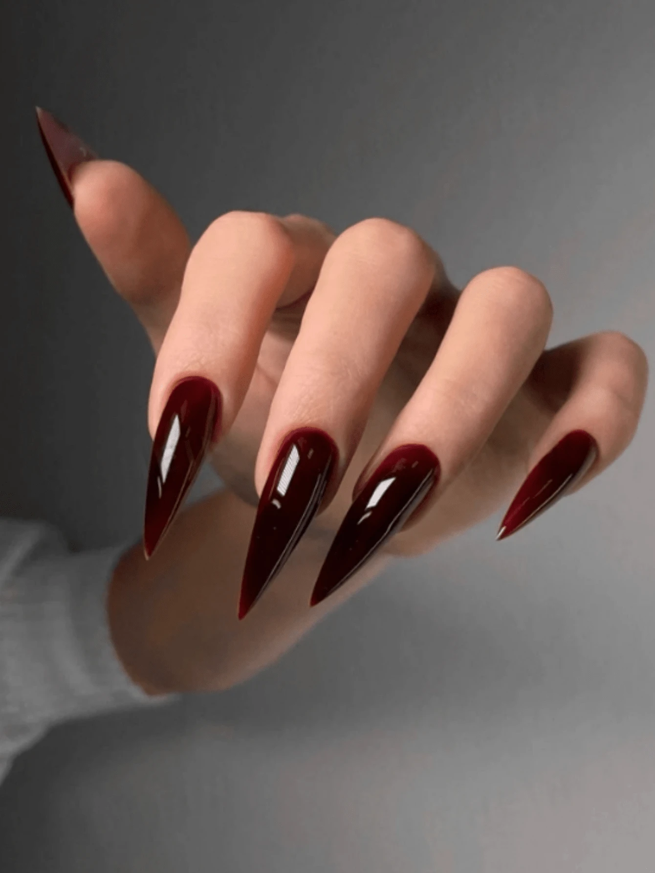 Press On Nails Long Pointed Fake Nails, Red Almond Glue, Solid Color ...