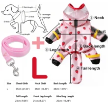 Fruit Series Waterproof Dog Raincoat Set, Includes 1pc Raincoat And Waterproof Leash, Multiple Colors Available, Windproof And Fully Waterproof, Full Coverage Design, With Special Buckles, Anti-Slip Rubber Sole, Adjustable Hook And Loop, Full Paw Coverage And Reflective Strips - Pink - View 14