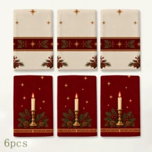 2pcs Red Candles, Evergreen Leaves, Snowflake Polka Dots & Botanical Decorative Border Print, Suitable For Kitchen, Bathroom, Toilet Holiday Kitchen Decor, Winter Home Decoration, Christmas Gift Set - Multicolor - View 10