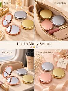 Elegant & Charming Aluminum Alloy Round Portable Makeup Mirror, Polished Shiny Shell With Clasp, Birthday, Wedding, Anniversary Gift, Travel, Handbag Carry, All-Season Daily Touch-Up - Multicolor - View 11