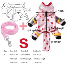 Fruit Series Waterproof Dog Raincoat Set, Includes 1pc Raincoat And Waterproof Leash, Multiple Colors Available, Windproof And Fully Waterproof, Full Coverage Design, With Special Buckles, Anti-Slip Rubber Sole, Adjustable Hook And Loop, Full Paw Coverage And Reflective Strips - Pink - View 15