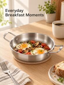 3pcs Stainless Steel Double Handle Pan, Silver Brushed Interior And Exterior, 18/20/22 Cm Sizes Available, Lid Not Included, Round Serving Pan For Breakfasts, Pasta Dishes And Family Dining,Pots And Pans,Induction Compatible Pots And Pans Set - View 7