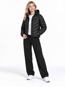 Nike Jaket Bulu Angsa Kasual Wanita dengan Tudung - Hitam - View 4