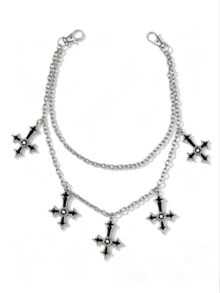 1pc Dark Gothic Double-Layer Cross Waist Chain Retro Y2k Pants Chain Pants Decoration - Silver - View 5