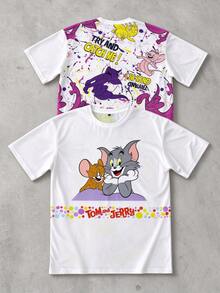 Strevion TOM & JERRY تي شيرت رجالي كاجوال بأكمام قصيرة وياقة دائرية بنقشة كرتونية - متعدد الألوان - مشاهدة 3
