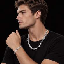 Twisted Rope Chain Necklace & Bracelet Set, Minimalist Jewelry For Everyday Wear - Multicolor - View 5