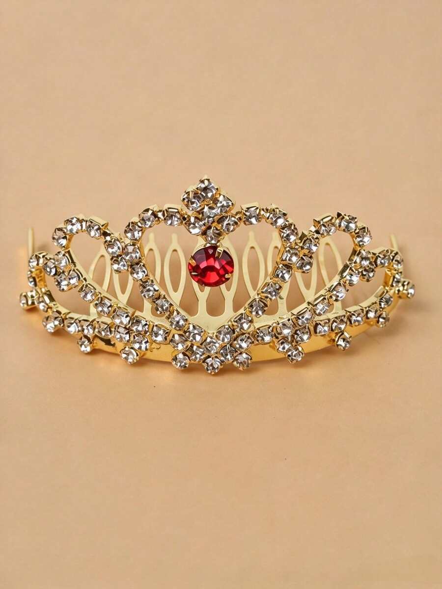 1 chiếc vương miện lược mini đính đá rhinestone sáng bóng thời trang, phụ kiện tóc phong cách công chúa cho cô dâu đám cưới, tiệc sinh nhật - Vàng - Xem 1
