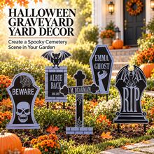 Halloween Graveyard Yard Decor, Custom Tombstone Metal Garden Stakes, Skull Bat Cross Spooky Outdoor Lawn Ornament For Halloween Party - Style 6 - View 2