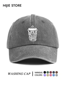 Vintage Washed Distressed Soft Top Baseball Cap For Women, Life Is Better With Coffee Coffee Cup Letter Print Curved Brim Baseball Cap, Outdoor Adjustable - A - View 7