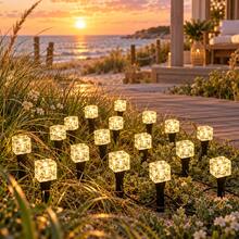 Solar Ice Cube Ground Stake Lights, Warm White & Multicolor Modes, Embossed Crystal LED Path Lamp, Waterproof Auto On/Off, Garden Lawn Sand Decor For Backyard Party & Holiday Lighting - Ice Cube Lamp - View 5