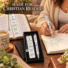 1 Set Christian Gift Set, Includes Stainless Steel Bookmark With Bible Verse (With Cross Pendant), Inspirational Ballpoint Pen And Gift Box, Suitable For Men, Women, Teachers, Students And Friends As Religious Faith Gift - Cross 2 - View 6