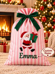 Personalized Santa Claus Gift Bag, Customized Holiday Decor, Large Reusable Striped Christmas Gift Bag, Holiday Christmas Gift Packaging Bag, Perfect For Party Favors And Holiday Decoration - Merry Christmas! - Multicolor - View 4