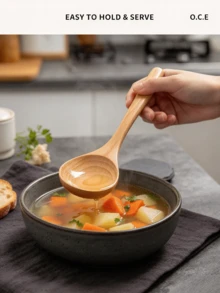 OCE Natural Beech Wood Wide Dinner Spoon, Solid Wood Table Spoon, Smooth Wooden Utensil For Home Kitchen - View 3