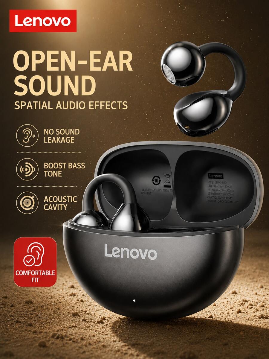 Lenovo TA410 骨傳導運動藍牙耳機，開放式無線耳機，長電池續航力，HiFi 立體聲音質，輕量耳掛設計，適合跑步、騎單車、健身、戶外運動、散步、旅行、通勤和日常音樂聆聽