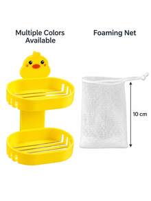Cute Yellow Duck Soap Holder Storage Rack - Wall-Mounted Double Layer Soap Dish With Hooks, No-Drill Installation (Free Adhesive Pads Included), Multi-Function Bathroom Towel Rack, Space-Saving Design, Suitable For Bathroom, Kitchen And Bedroom, Bathroom Decor Accessory - Multi-color B - View 6
