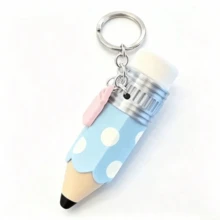 1pc-Giant Pencil Shape Press Toy Keychain With Mini Milk Bottle Charm, Clickable Cartoon Stationery Pendant Key Ring, Cute Bag Charm Accessory, Keyboard Gadget, Clicking Sound, Soft Toy - one-size - View 9