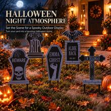 Halloween Graveyard Yard Decor, Custom Tombstone Metal Garden Stakes, Skull Bat Cross Spooky Outdoor Lawn Ornament For Halloween Party - Style 6 - View 7