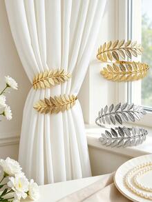 1/2PCS Light Luxury Leaf-Shaped Curtain Tiebacks, Bendable For Shaping, Easily Gather Your Curtains, Adding A Touch Of Beauty To Your Home Space. - Multicolor - View 6