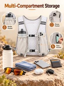 Modern Sports Polyester Running Vest Pack, Unisex, Lightweight Breathable Mesh Backpack With Adjustable Chest Buckle, Front Zipper Pocket And Rear Storage Compartment, Hands-Free Phone Holder, Suitable For Trail Running, Hiking, Cycling, Autumn/Winter - Multicolor - View 6