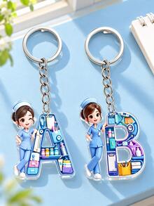 Móc khóa acrylic 2D chữ cái y tá, móc khóa chủ đề y tá độc đáo, 26 chữ cái, y tá, đồng phục y tá màu xanh, phụ kiện móc khóa, phụ kiện thời trang, móc khóa đồng bộ phù hợp cho nhiều dịp, quà tặng hoàn hảo cho bạn bè, trang trí chìa khóa xe, ba lô, điện thoại và túi xách, quà kỷ niệm hoàn hảo cho y tá và nhân viên y tế - Nhiều màu - Xem 6