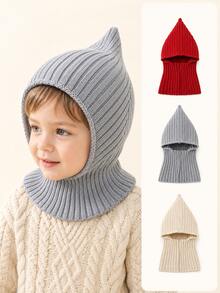 1pc Kids Autumn/Winter Pointed Hooded Warm Comfortable Pullover Hat, Ear-Protective Knitted Beanie For Boys And Girls, Suitable For Outdoor Snow Play - Multicolor - View 1