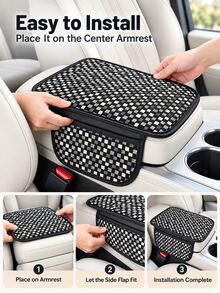 Bohemian Style Polyester Car Armrest Cover, Geometric Print And Checkerboard Pattern, Thickened Center Console Armrest Pad With Side Storage Pocket, Easy Install Armrest Protector, Suitable For Cars, SUVs, Sedans, Perfect For Driving, Road Trips, Daily Commute, Autumn/Winter Travel - Multicolor - View 9