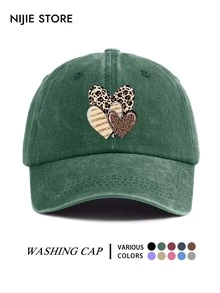 Vintage All-Season Casual Washed Distressed Soft Top Baseball Cap For Women, Leopard Print Striped Heart Print Curved Brim Baseball Cap, Outdoor Adjustable - A - View 13