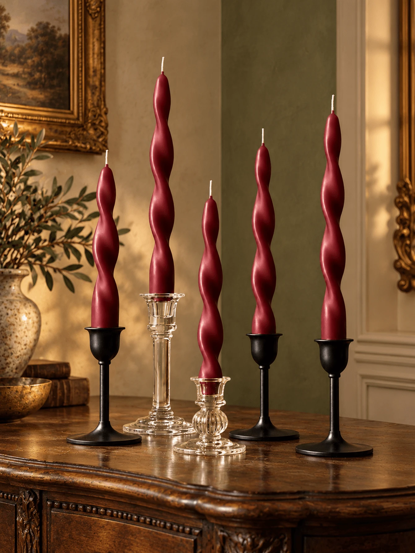 8/4/2pcs (2cm*25cm/0.79in*9.84in) Long Stem Elegant Burgundy Twisted Spiral Taper Candles, Smokeless Wax Material, Suitable For Home Decor, Living Room, Bedroom, Dining Table, Entryway Console, Wedding Scene Arrangement, Centerpiece, Holiday Or Thank You Gift Occasions, Perfect Home And Bedroom Decor, Wedding Decoration, Party Favor, Ramadan Gift, Valentine's Day Gift, Candlelight Dinner Atmosphere - Multicolor - View 1