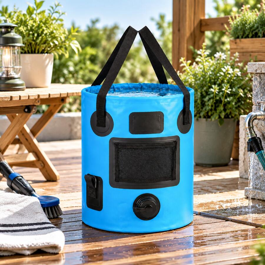 25L Foldable Camping Bucket With Valve Portable Collapsible Bucket - Blue - View 1