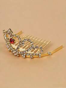1 chiếc vương miện lược mini đính đá rhinestone sáng bóng thời trang, phụ kiện tóc phong cách công chúa cho cô dâu đám cưới, tiệc sinh nhật - Vàng - Xem 2