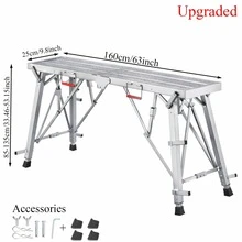Portable Foldable Workbench With Adjustable Height & Wide Base - Heavy-Duty Foldable, Railing Suitable For Home Renovation, , RV Cleaning, Window Washing - Ideal For/Outdoor Use With Free Gifts (Workbench) - Length 63 Inch - View 4