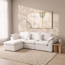 Cloud-Style Modular Sofa With Movable Ottoman, Modern 4-Seater Sofa, L-Shaped Sofa With Deep Seating For Living Room, Bedroom, And Apartment - Off White - View 6