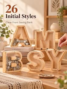 Wooden Large Letter Piggy Bank, Letter Initial Coin Bank, Coin Storage, Birthday, Christmas, Holiday Fun Gift - Multicolor - View 1