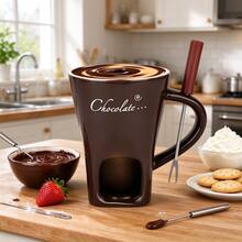 1pc Chocolate Fondue Cup, Ceramic Multi-Function Pot, Chocolate Heating Cup, Ice Cream, Cheese, Caramel Melting Cup, With Fork, 150ML/5OZ - Multicolor - View 8
