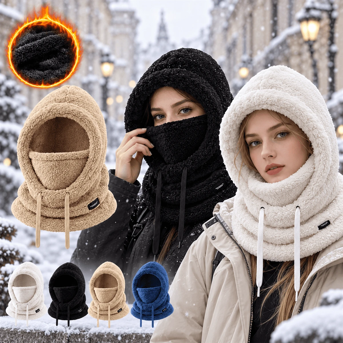1/2PCS Women's Winter Fleece Lined Cold Proof Headband Hat, Warm Winter Fluffy Beret Hat, Elastic Drawstring Closure, Lightweight And Warm, Solid Color Pullover Style And Elastic Drawstring Closure, Cozy Cold Weather Accessory For Outdoor Activities - Multicolor - View 1