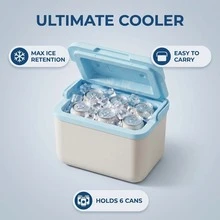 6L Portable Insulated Cooler Box, PP Reusable Ice Chest With Carry Handle For Outdoor Camping Picnic - Blue and White - View 3