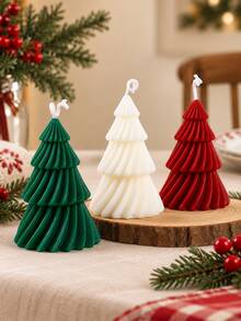 Christmas Tree Shaped Soy Wax Scented Candle, 5.5*10cm Handmade Ribbed Aromatherapy Candle, Xmas Table Mantel Home Decor, Holiday Gift - Multicolor - View 3