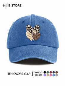Vintage All-Season Casual Washed Distressed Soft Top Baseball Cap For Women, Leopard Print Striped Heart Print Curved Brim Baseball Cap, Outdoor Adjustable - A - View 12