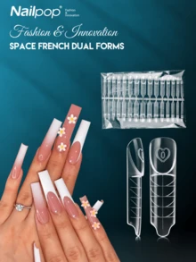 nailpop French Style Pointed Nail Extension Molds Full Coverage Double-Sided Artificial Nails Fast DIY Shaping Halloween Nail Art Home Nail Salon Quality - Clear - View 8