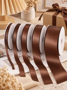 Chocolate Coffee Color Satin Ribbon, Premium Glossy Soft Ribbon, Suitable For Gift Wrapping, Bows, Wedding, Floral Arrangement, Holiday Party, Hair Accessories, Clothing Trims And DIY Crafts - Satin Ribbon - View 1