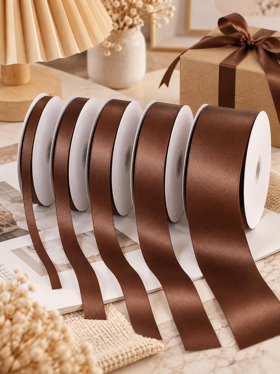 Chocolate Coffee Color Satin Ribbon, Premium Glossy Soft Ribbon, Suitable For Gift Wrapping, Bows, Wedding, Floral Arrangement, Holiday Party, Hair Accessories, Clothing Trims And DIY Crafts - Satin Ribbon - View 1
