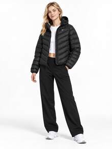 Nike Jaket Bulu Angsa Kasual Wanita dengan Tudung - Hitam - View 1
